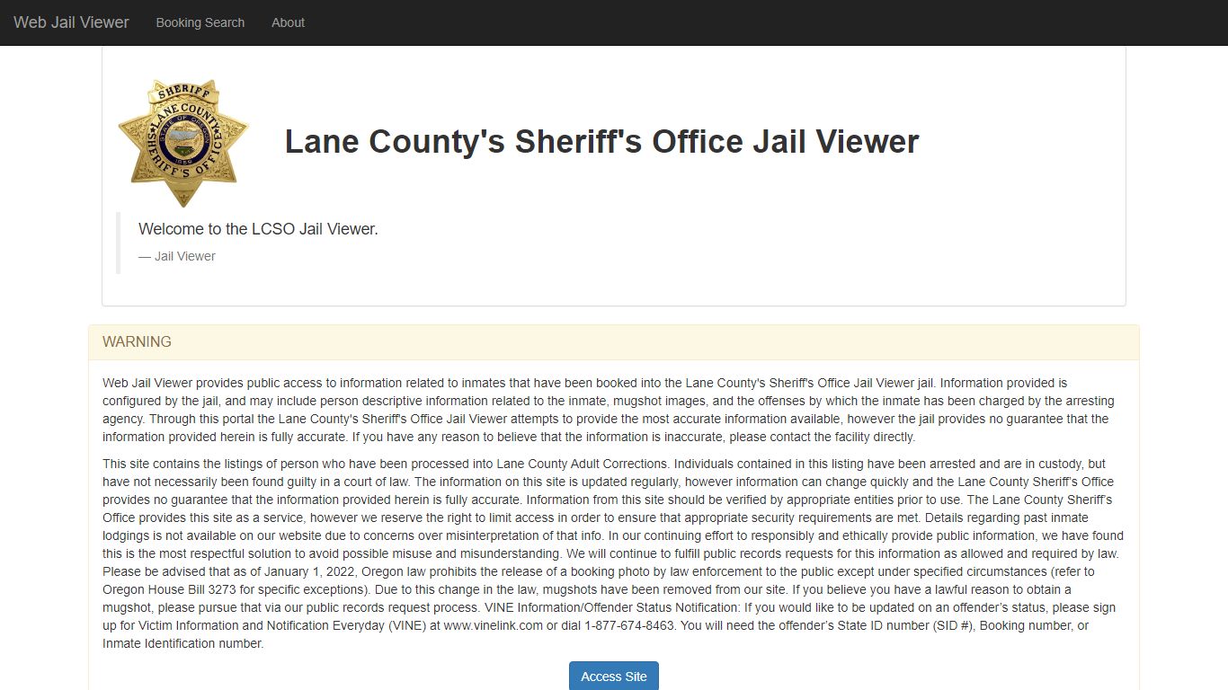 Home Page - Web Jail Viewer - Lane County's Sheriff's Office Jail Viewer