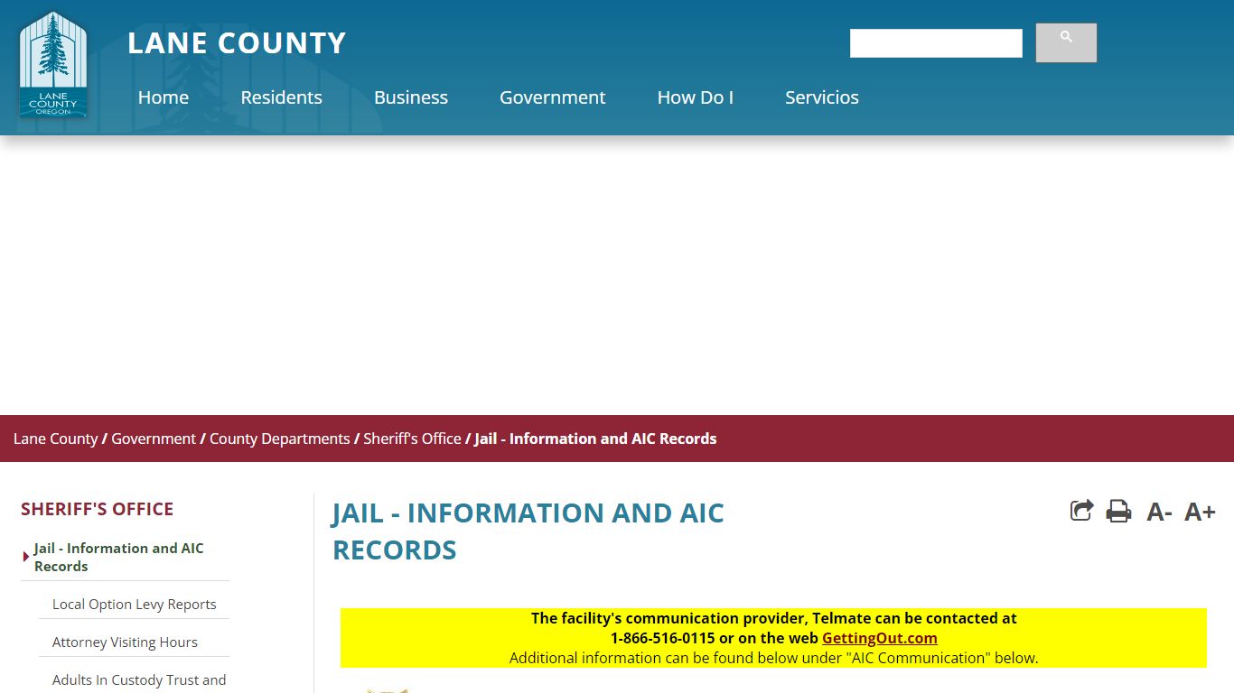 Jail - Information and AIC Records - Lane County