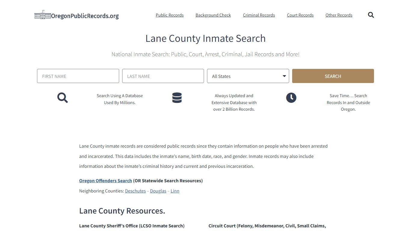 Lane County Inmate Search - LCSO Current & Past Jail Records